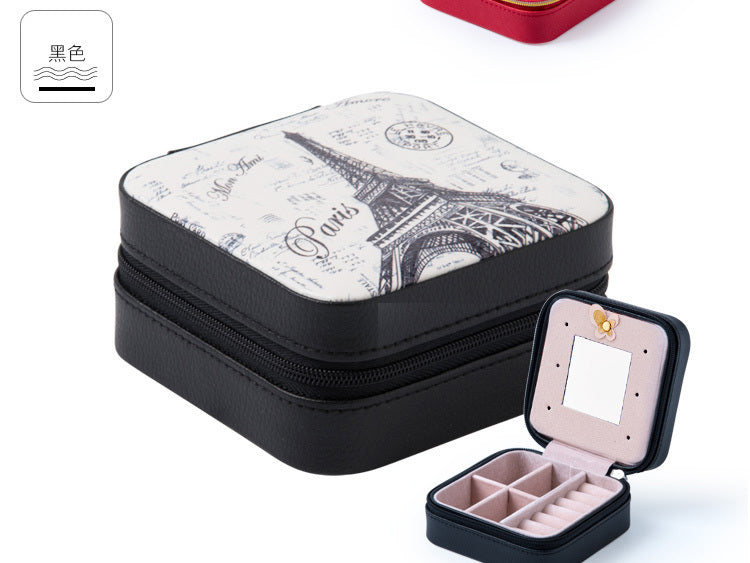 Leather Travel Makeup Cosmetic Case with Mirror & Zipper