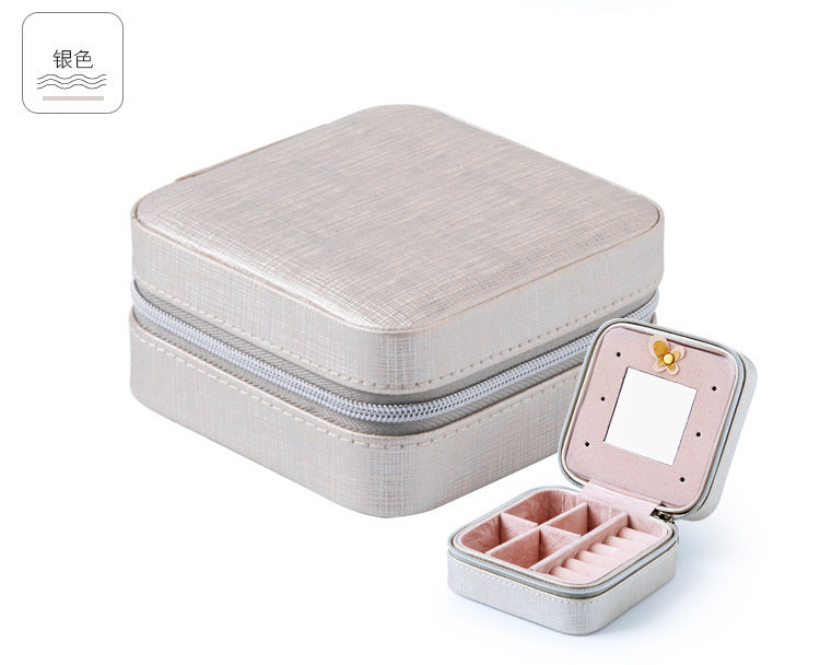 Leather Travel Makeup Cosmetic Case with Mirror & Zipper