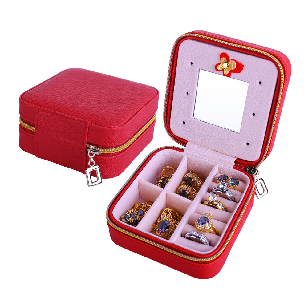 Leather Travel Makeup Cosmetic Case with Mirror & Zipper