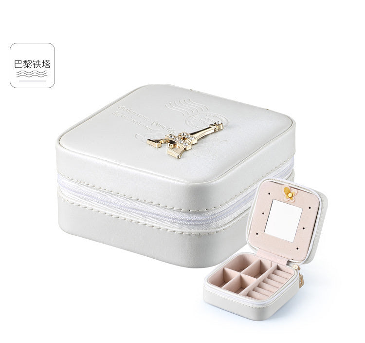 Leather Travel Makeup Cosmetic Case with Mirror & Zipper