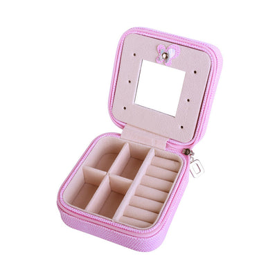 Leather Travel Makeup Cosmetic Case with Mirror & Zipper