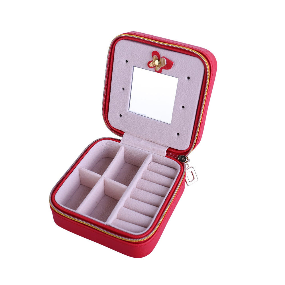 Leather Travel Makeup Cosmetic Case with Mirror & Zipper