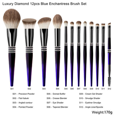 12 Gradient Blue Makeup Brushes Set