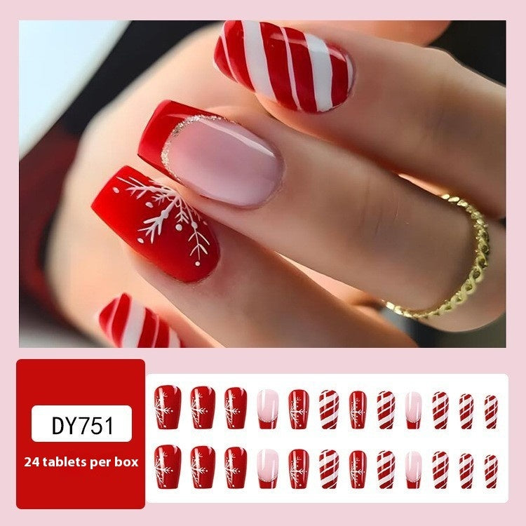 Christmas Snowflake Stripes Fake Nail Patch Patch Suit
