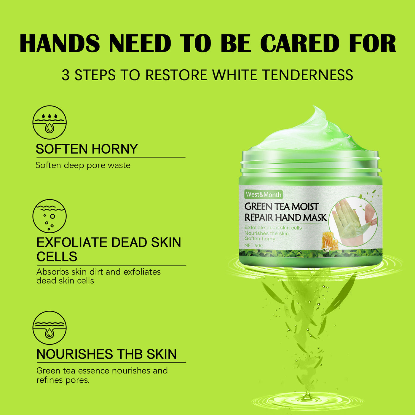 Green Tea Repair Hand Mask Skin Rejuvenation Anti-chapping